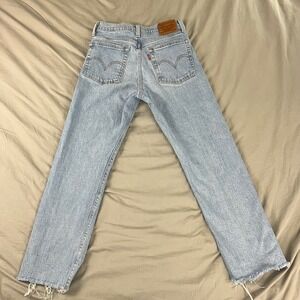 LEVI'S Wedgie Straight Jeans Womens 25x26 Light Wash Frayed Hem Premium Denim